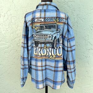 Ford BRONCO shirt flannel button down NWT women’s XL unisex blue plaid butterfly